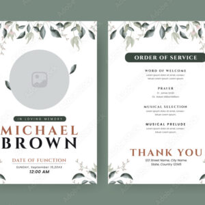 Funeral Template for Memorial Program. Minimalist Bifold Brochure Design Layout.